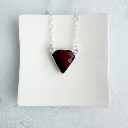 Dainty Triangle Bezel Necklace - Ruby