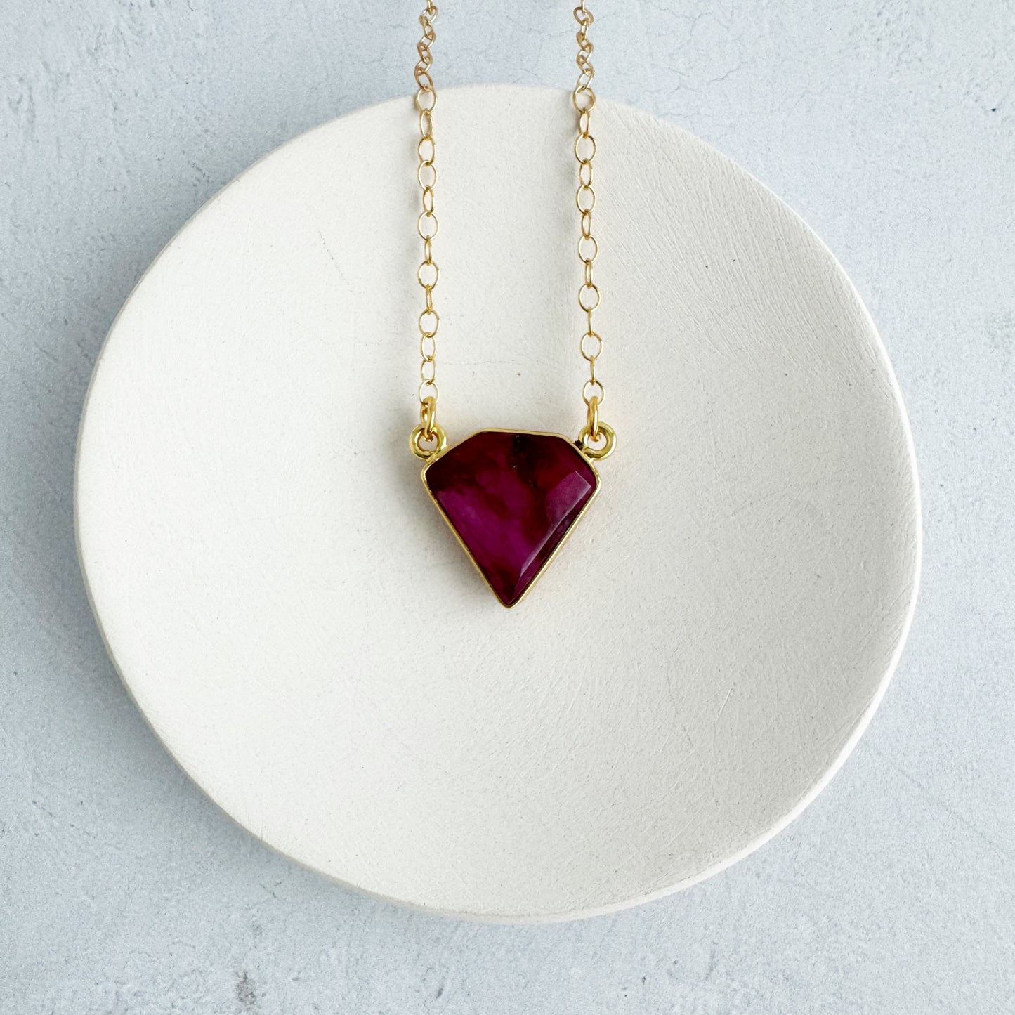 Dainty Triangle Bezel Necklace - Ruby