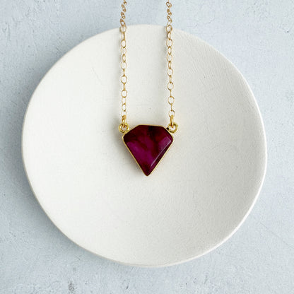 Dainty Triangle Bezel Necklace - Ruby