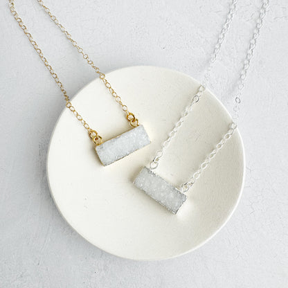 Simple White Druzy Bar Necklace
