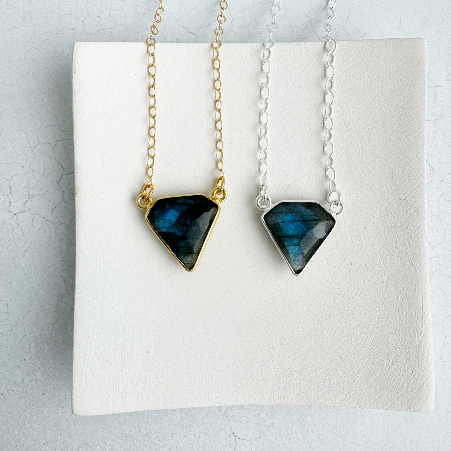 Dainty Triangle Bezel Necklace - Labradorite
