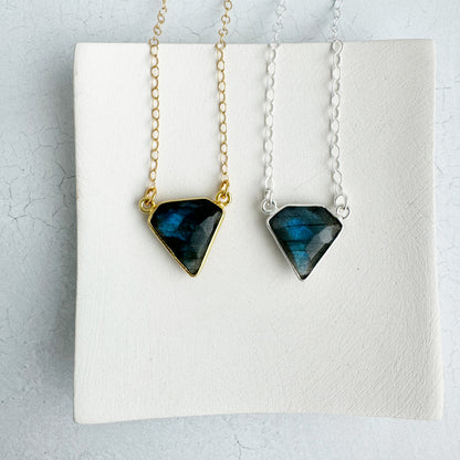 Dainty Triangle Bezel Necklace - Labradorite