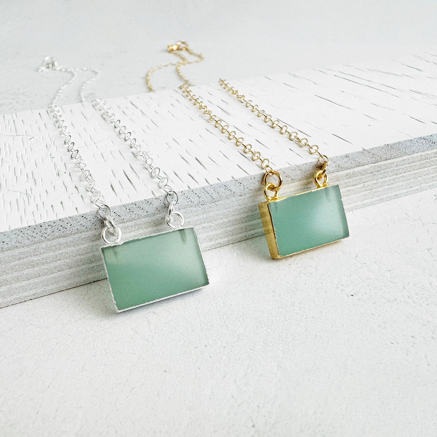 Aqua Chalcedony Bar Necklace