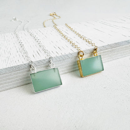 Aqua Chalcedony Bar Necklace