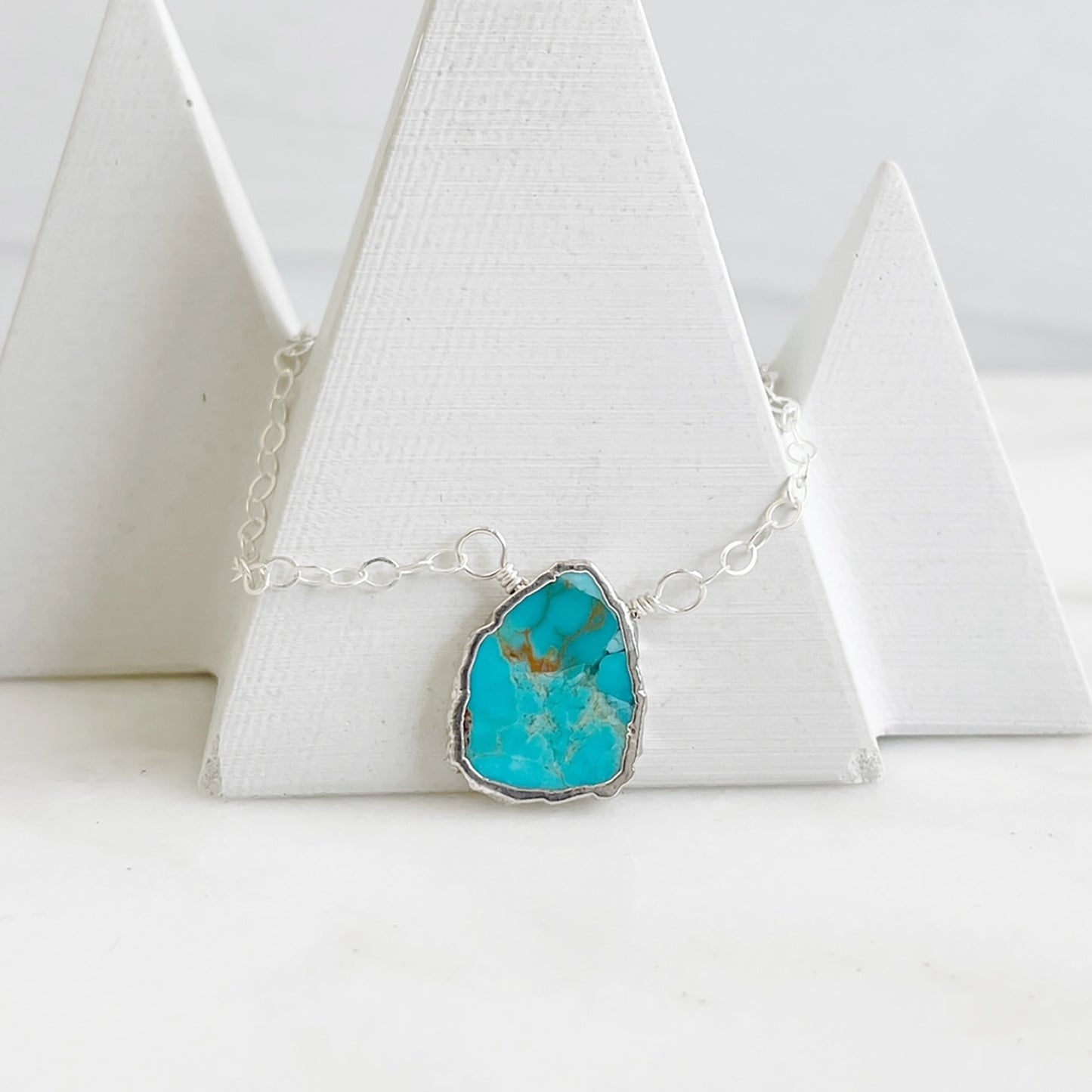 Dainty Turquoise Gemstone Slice Necklace in Sterling Silver