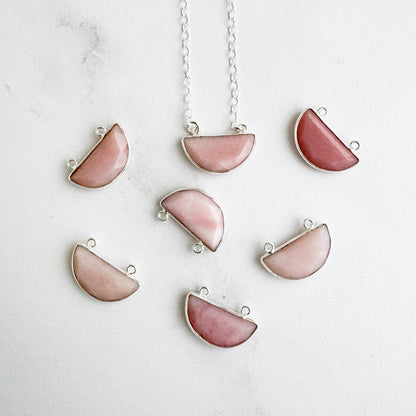 Small Half Moon Crescent Necklace - Pink Opal