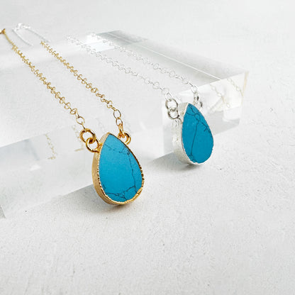 Turquoise Howlite Teardrop Necklace in 14k Gold Filled and Sterling Silver