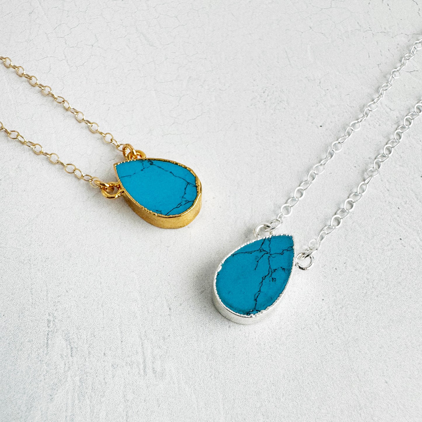 Turquoise Howlite Teardrop Necklace in 14k Gold Filled and Sterling Silver