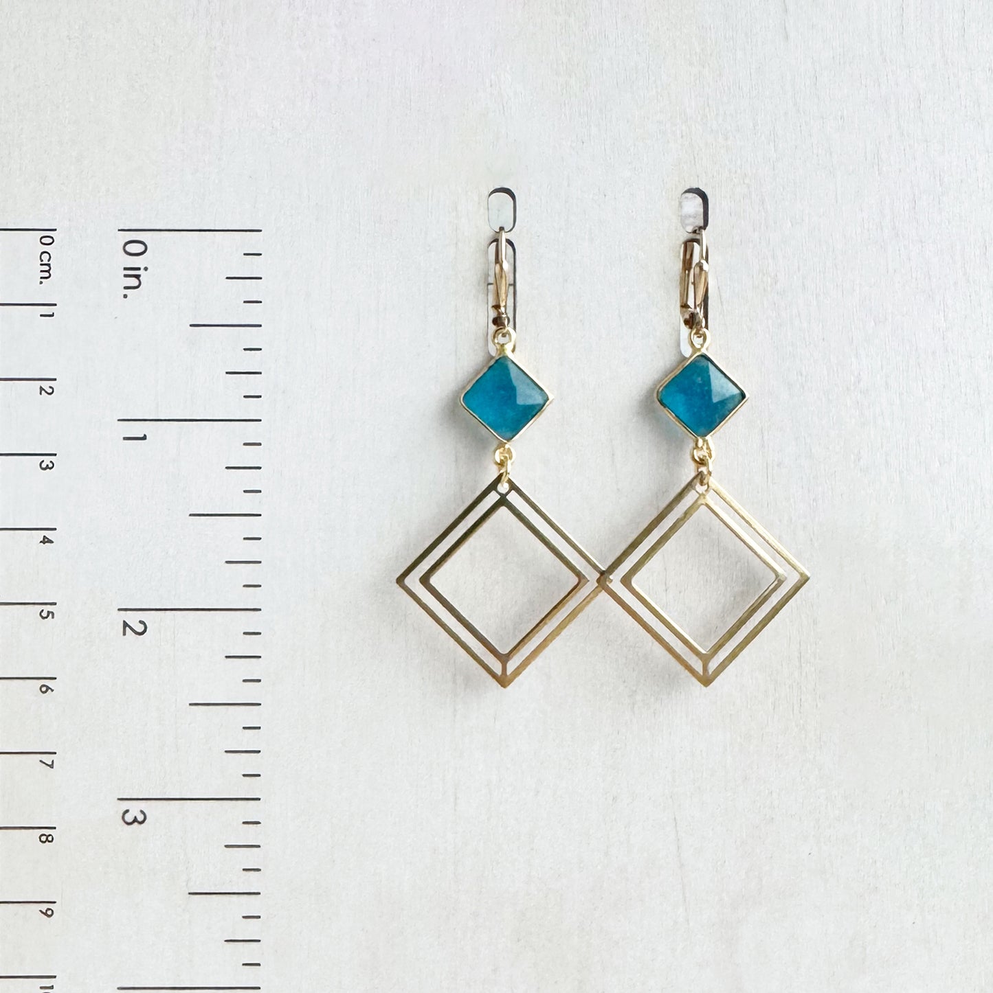 Raw Brass Layered Diamond and Apatite Statement Earrings