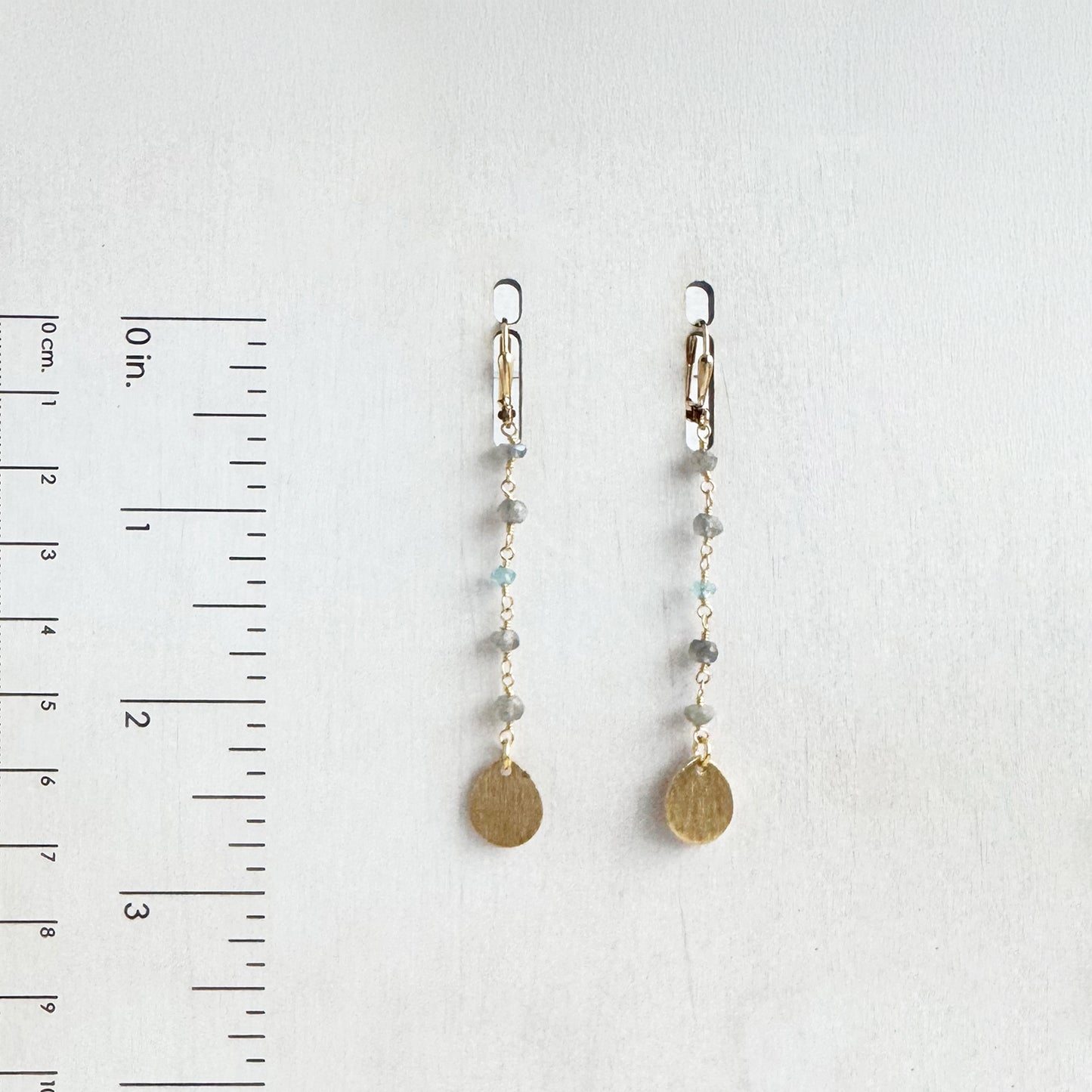 Long Raw Brass and Labradorite Beaded Dangle Earrings