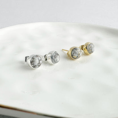 White Mojave Circle Stud Earrings in Gold and Silver