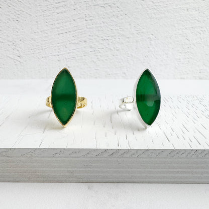 Marquise Statement Ring – Green Onyx