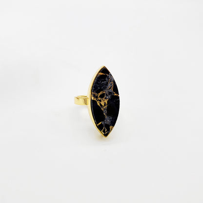 Black Mojave Marquise Statement Ring in Gold. Cocktail Ring