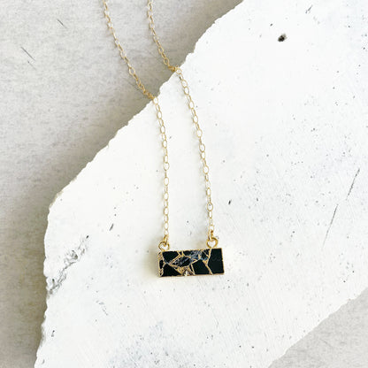 Black Mojave Bar Necklace in Gold