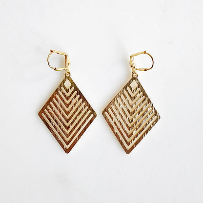 Patterned Diamond Earrings in Brushed Brass Gold