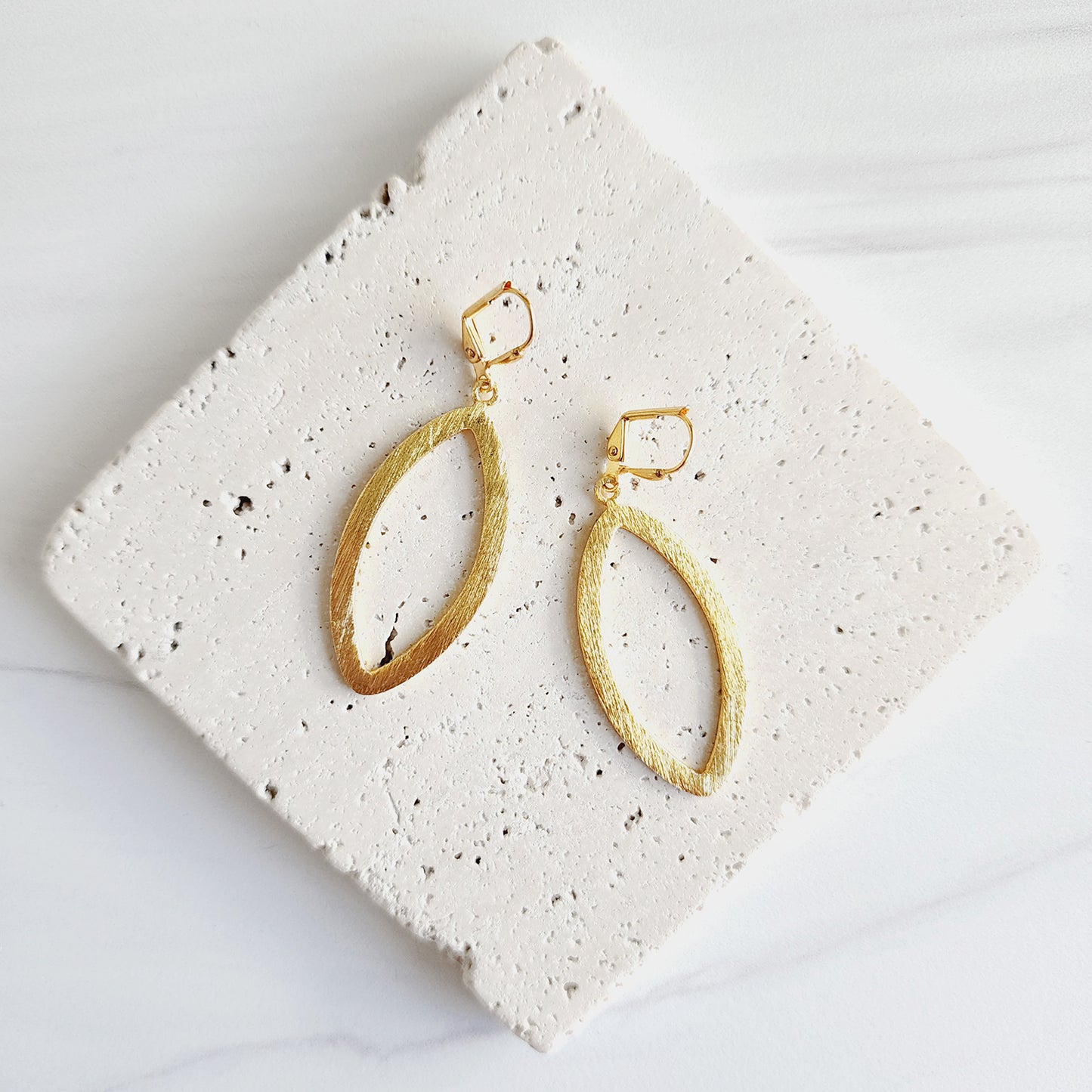 Simple Marquise Statement Earrings in Brushed Gold