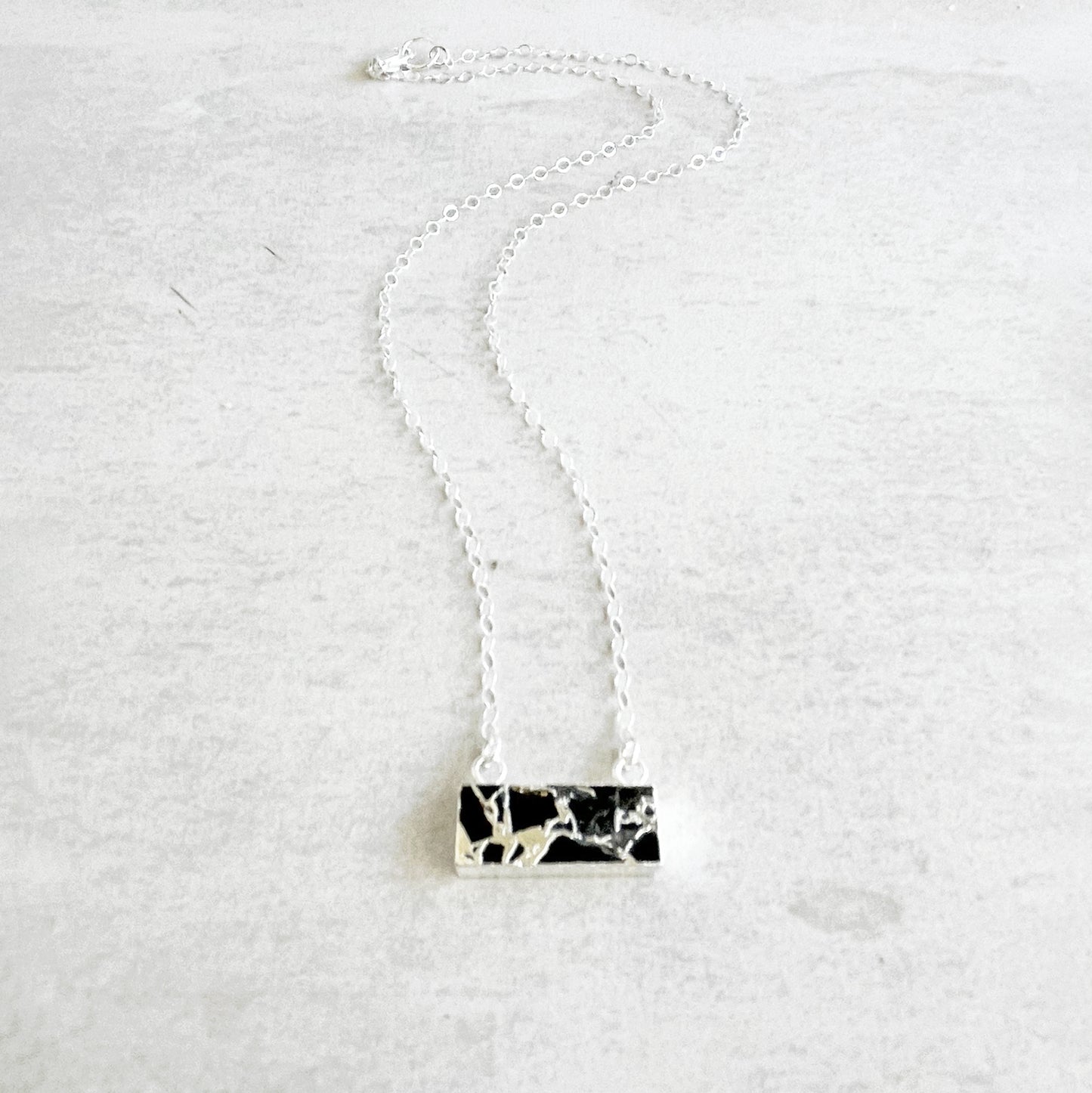 Black Mojave Bar Necklace in Silver. Silver Bar Necklaces