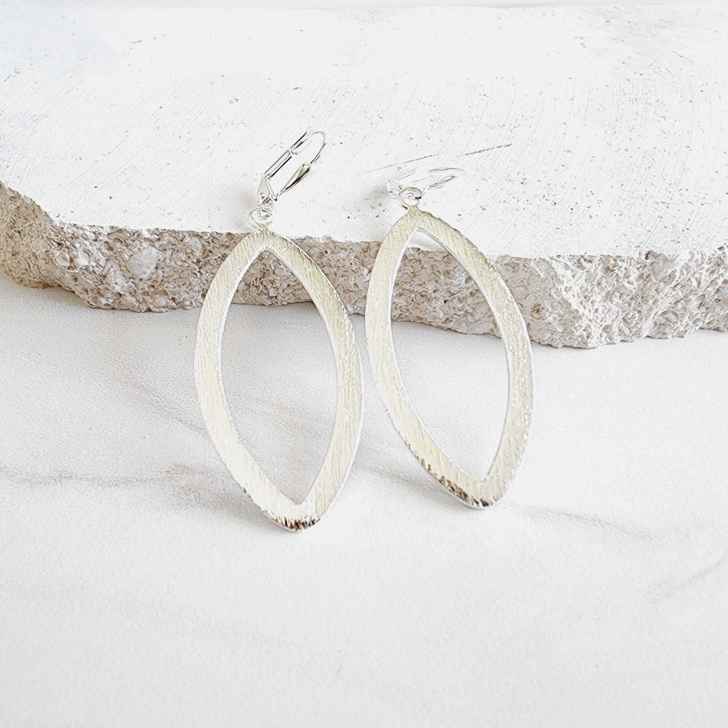 Simple Marquise Statement Earrings in Brushed Silver