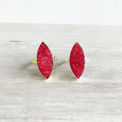 Red Marquise Druzy Statement Ring in Gold and Silver
