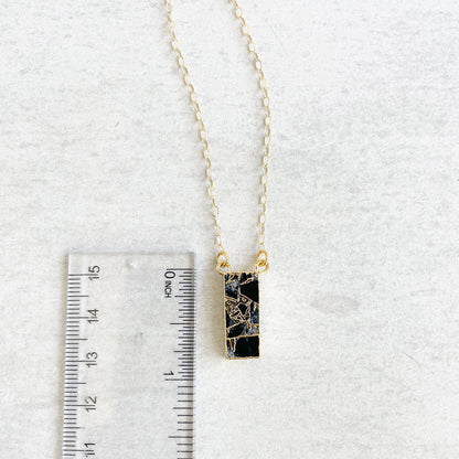 Black Mojave Vertical Bar Necklace in Gold
