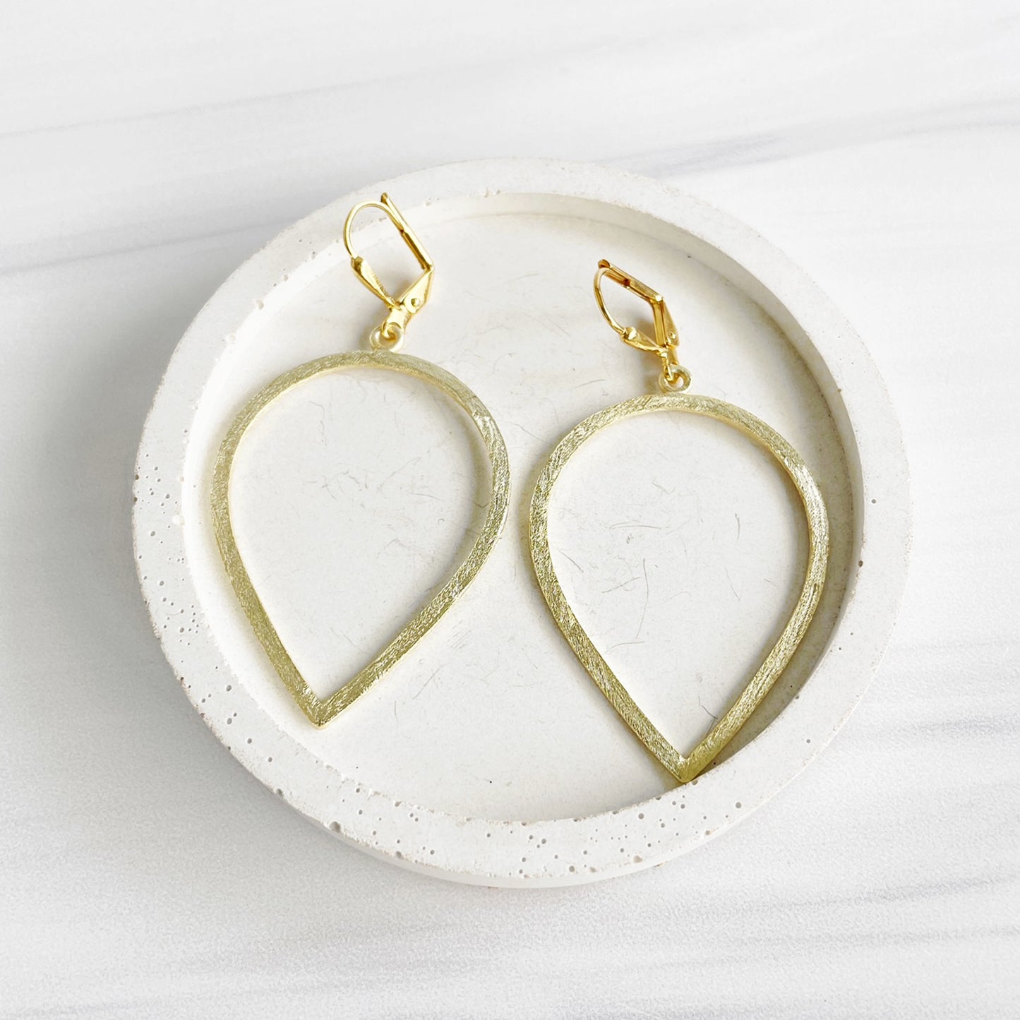 Inverted Teardrop Statement Earrings in Brushed Gold and Silver