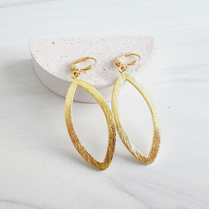 Simple Marquise Statement Earrings in Brushed Gold