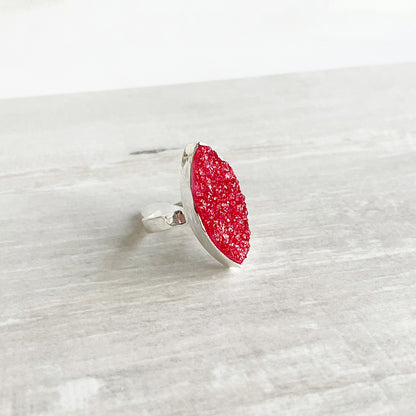 Red Marquise Druzy Statement Ring in Gold and Silver