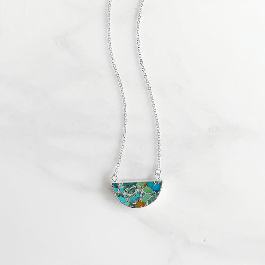 Turquoise Mojave Crescent Necklace in Sterling Silver