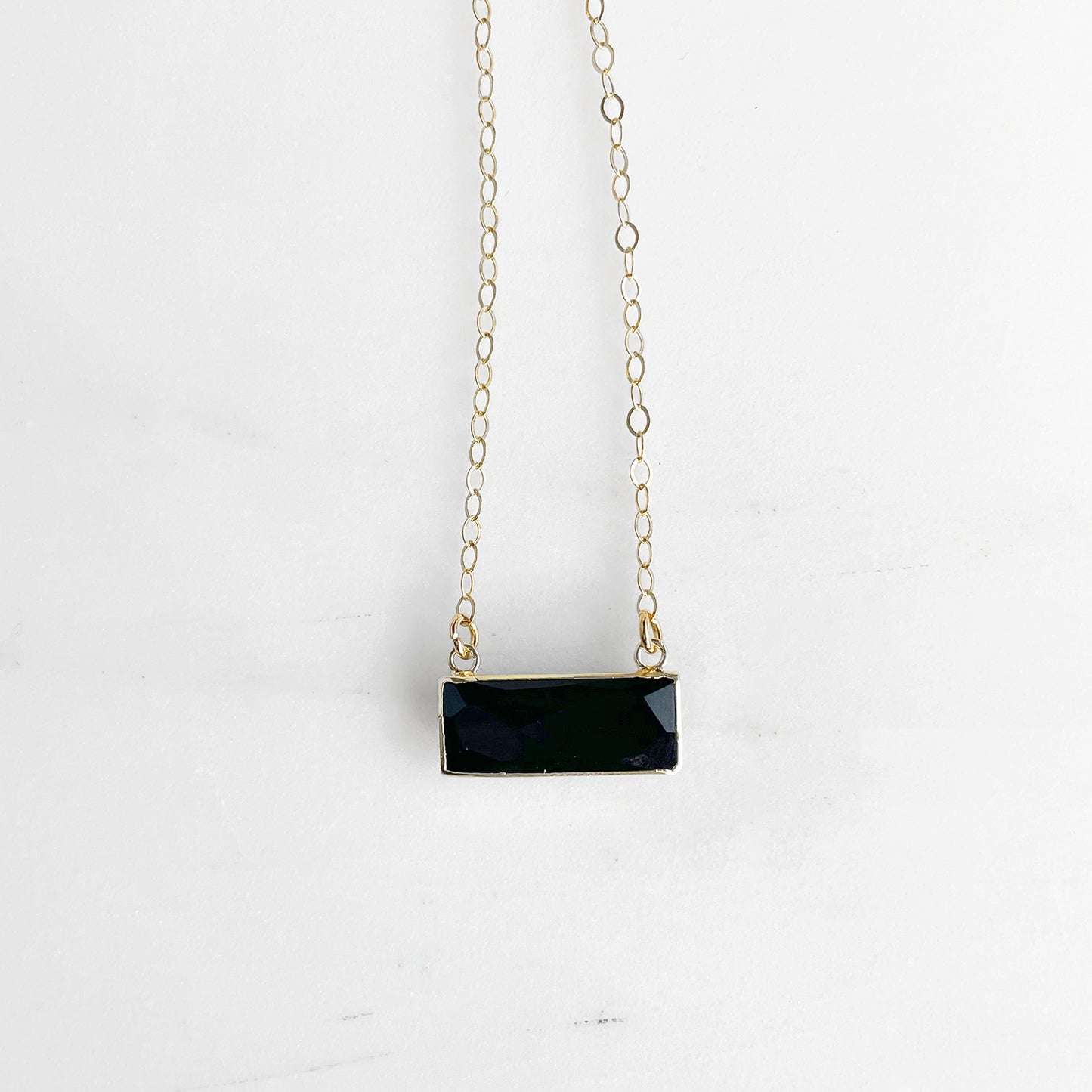 Small Black Onyx Bar Necklaces in Sterling Silver or 14k Gold Filled