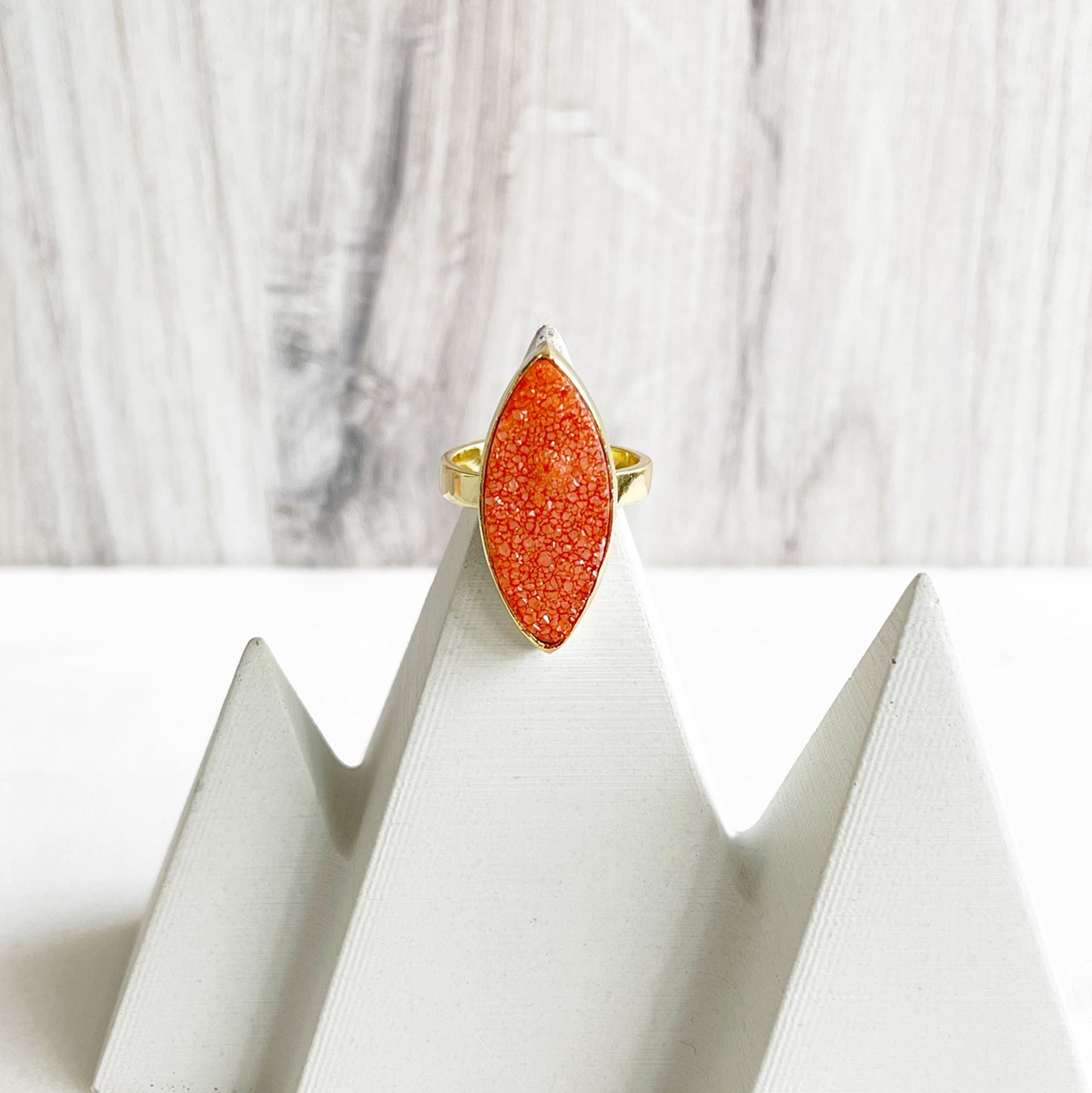Orange Druzy Marquise Statement Ring in Gold