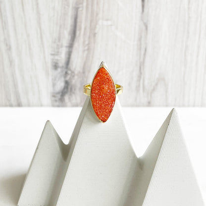 Orange Druzy Marquise Statement Ring in Gold