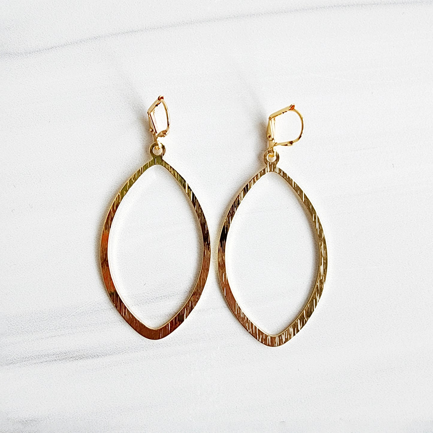 Large Marquise Statement Earrings in Brushed Brass Gold