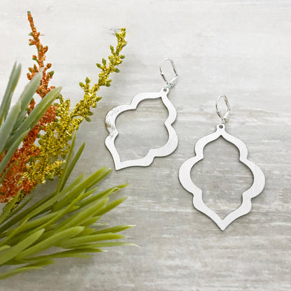 Geometric Quatrefoil Statement Earrings in Silver