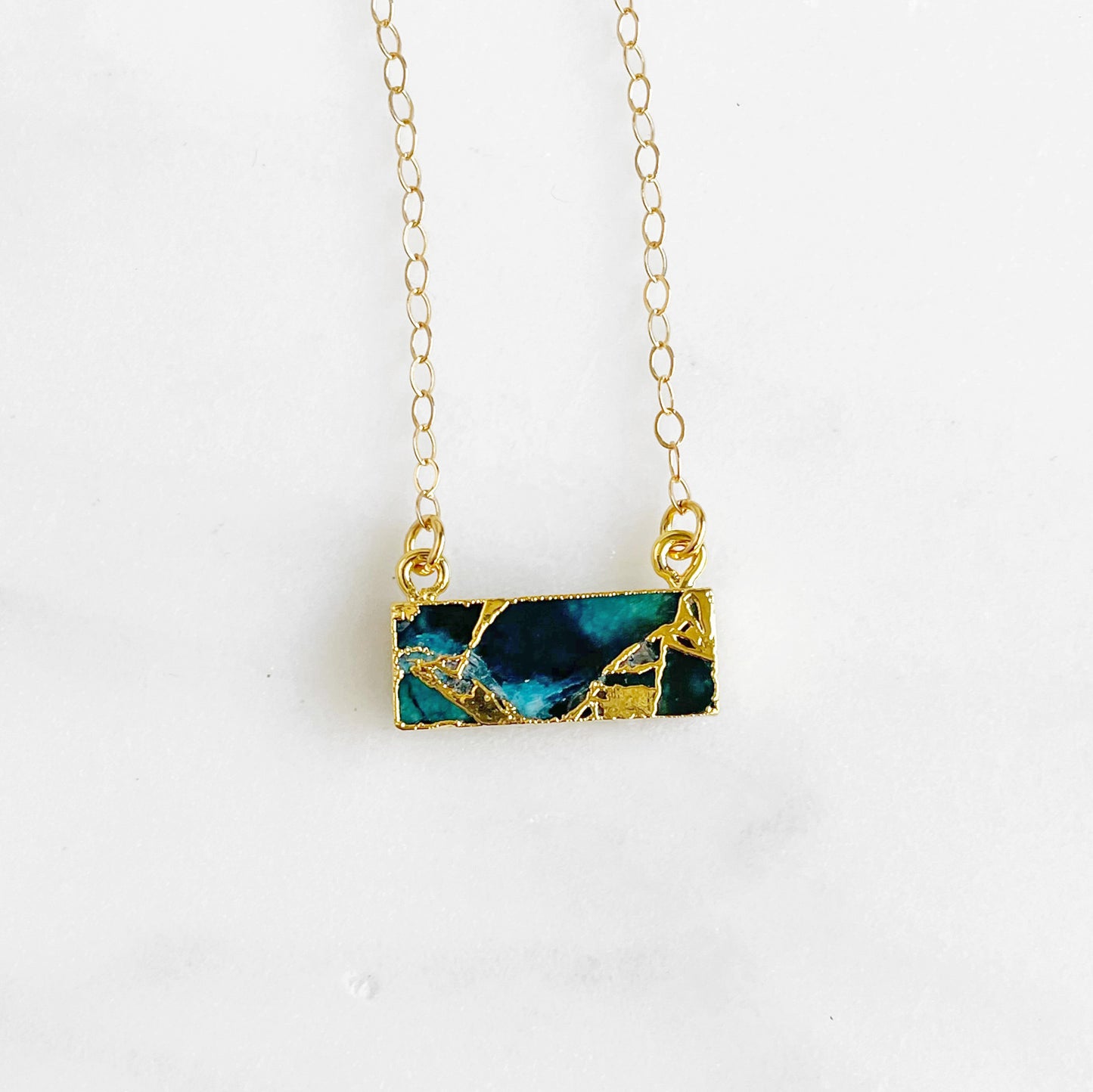 Dainty Mojave Turquoise Bar Necklace in Gold