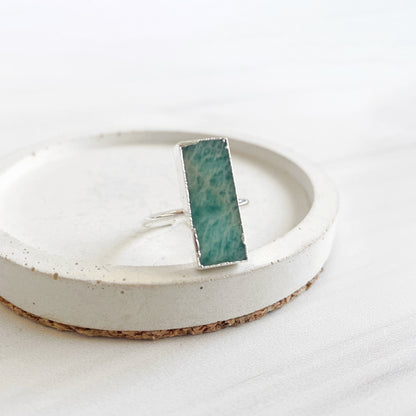 Amazonite Rectangle Bar Statement Ring in Gold and Silver