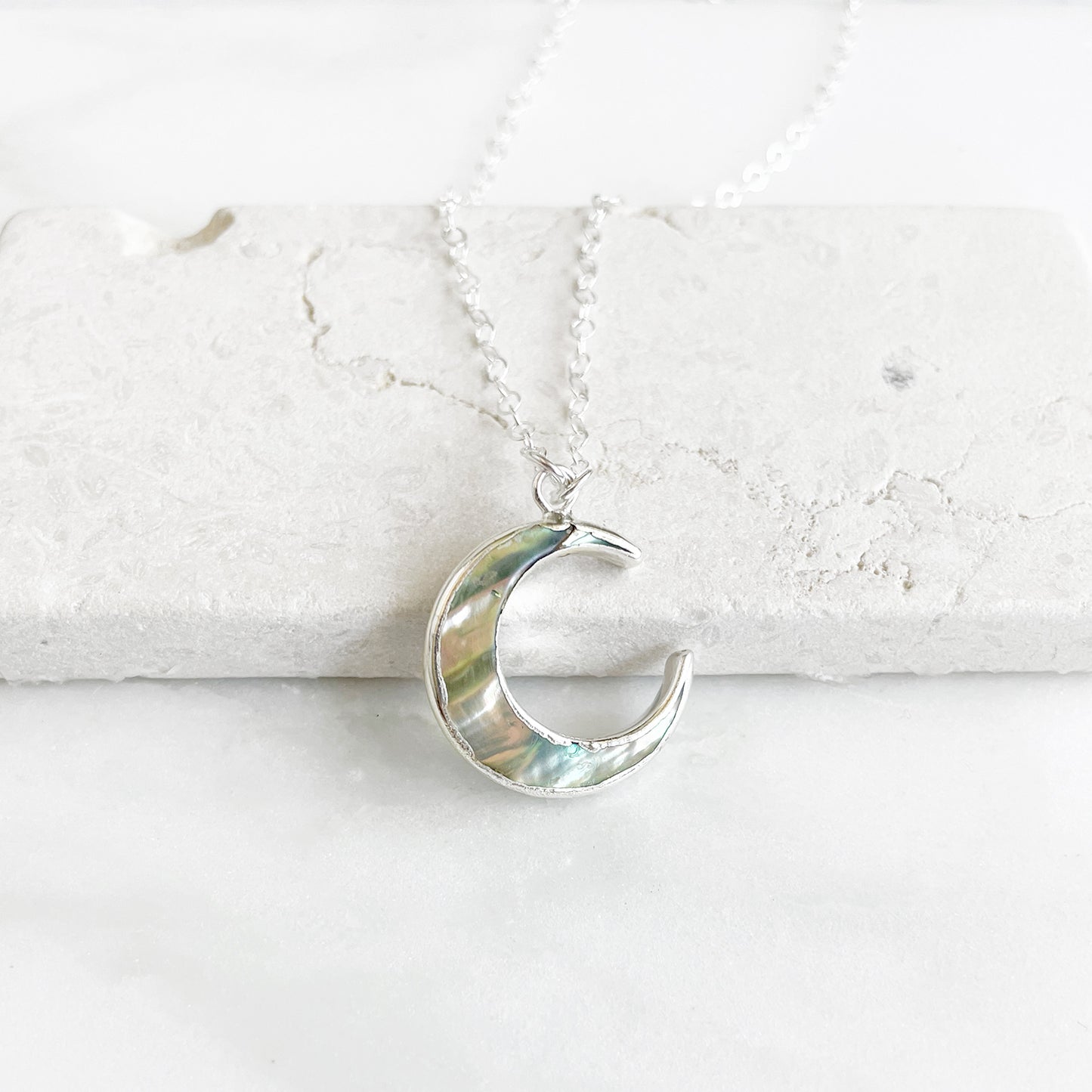 Silver Abalone Crescent Necklace in Sterling Silver