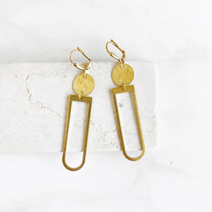 Simple Brass Geometric Dangle Earrings in Gold