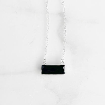 Small Black Onyx Bar Necklaces in Sterling Silver or 14k Gold Filled