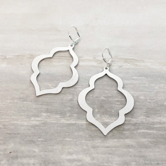 Geometric Quatrefoil Statement Earrings in Silver
