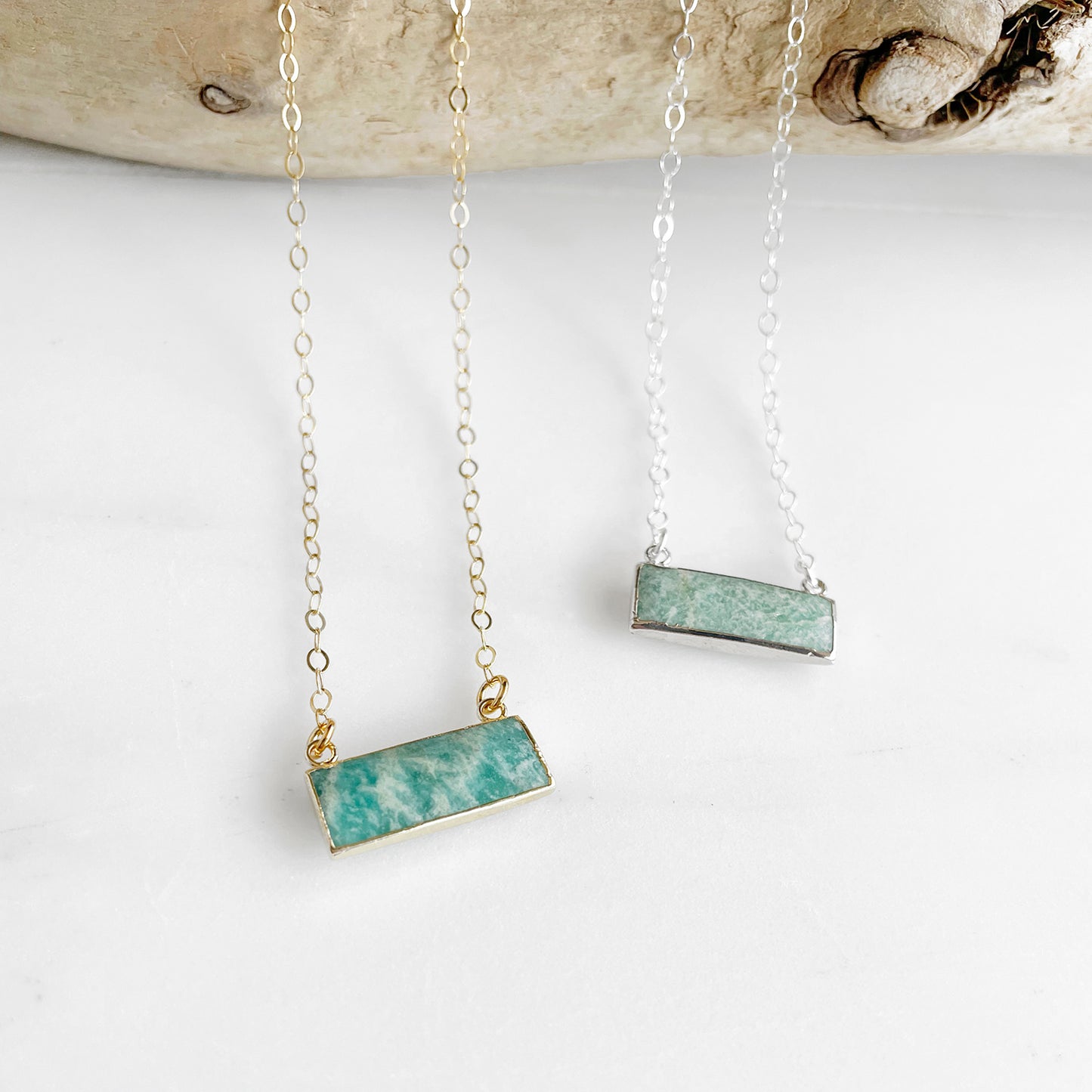 Small Amazonite Bar Necklaces in Sterling Silver or 14k Gold Filled