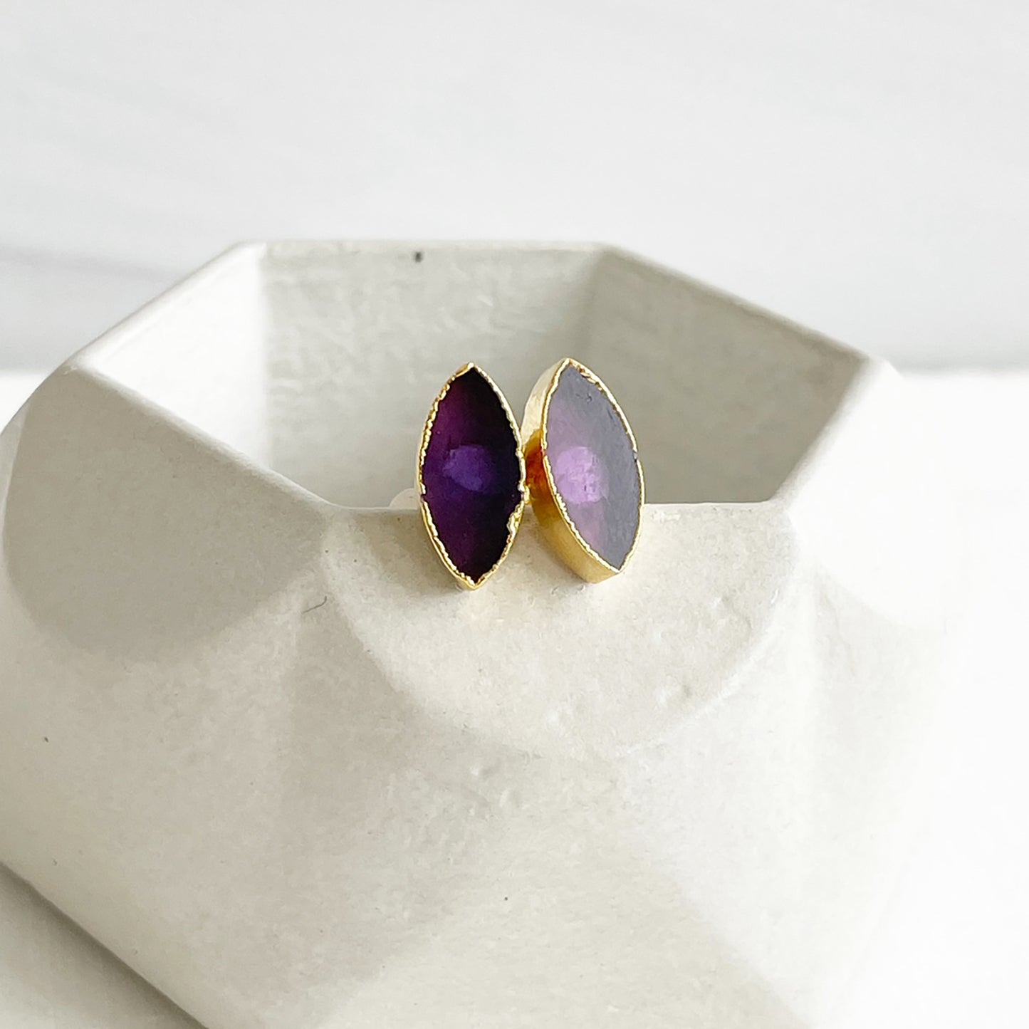 Amethyst Marquise Stud Earrings in Gold and Silver