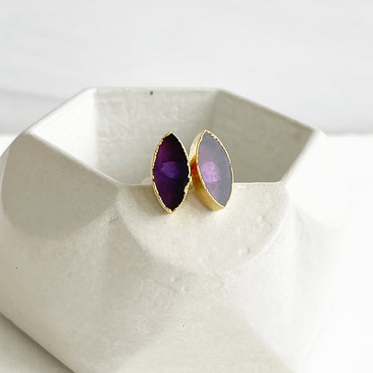 Amethyst Marquise Stud Earrings in Gold and Silver