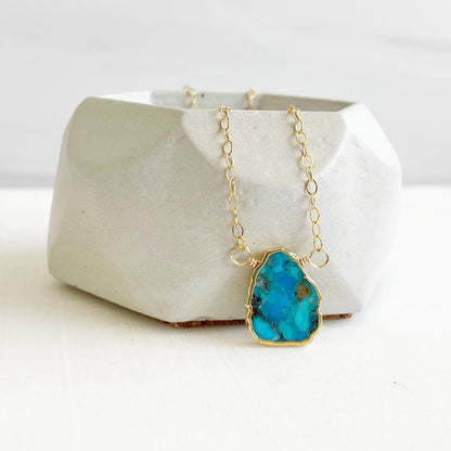 Turquoise Gemstone Slice Necklace in Gold