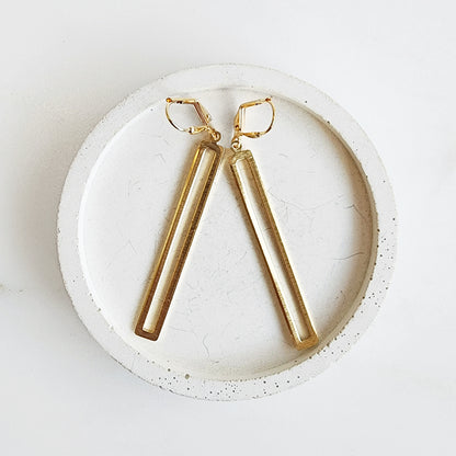 Long Open Rectangle Earrings in Brushed Gold