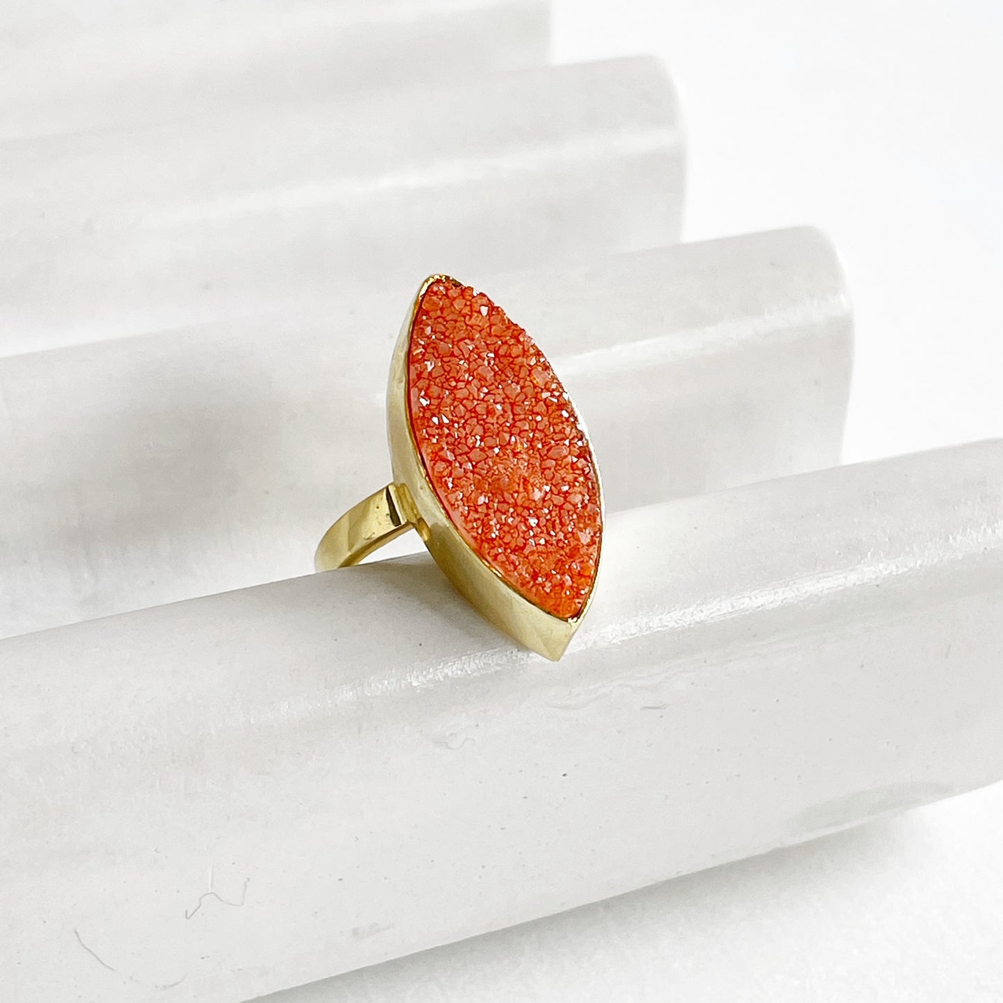 Orange Druzy Marquise Statement Ring in Gold