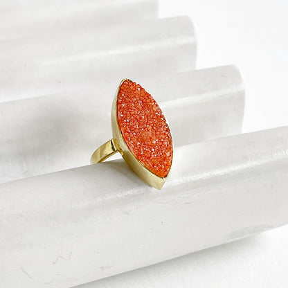 Orange Druzy Marquise Statement Ring in Gold