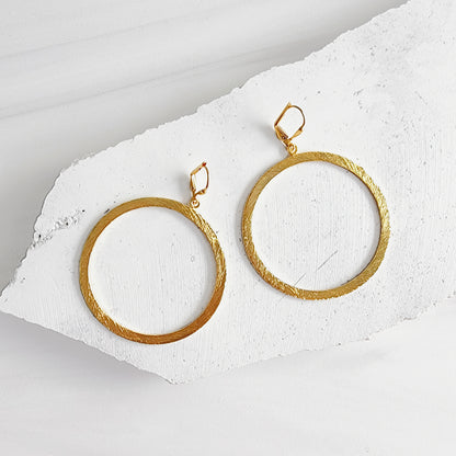 Large Statement Hoop Earrings in Brushed Gold