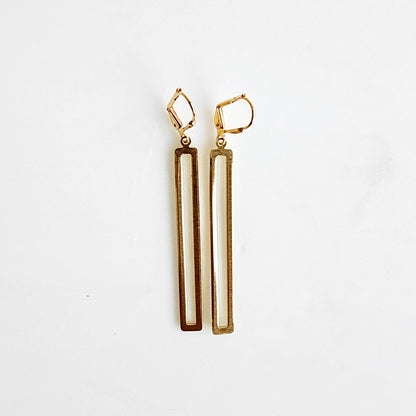 Long Open Rectangle Earrings in Brushed Gold