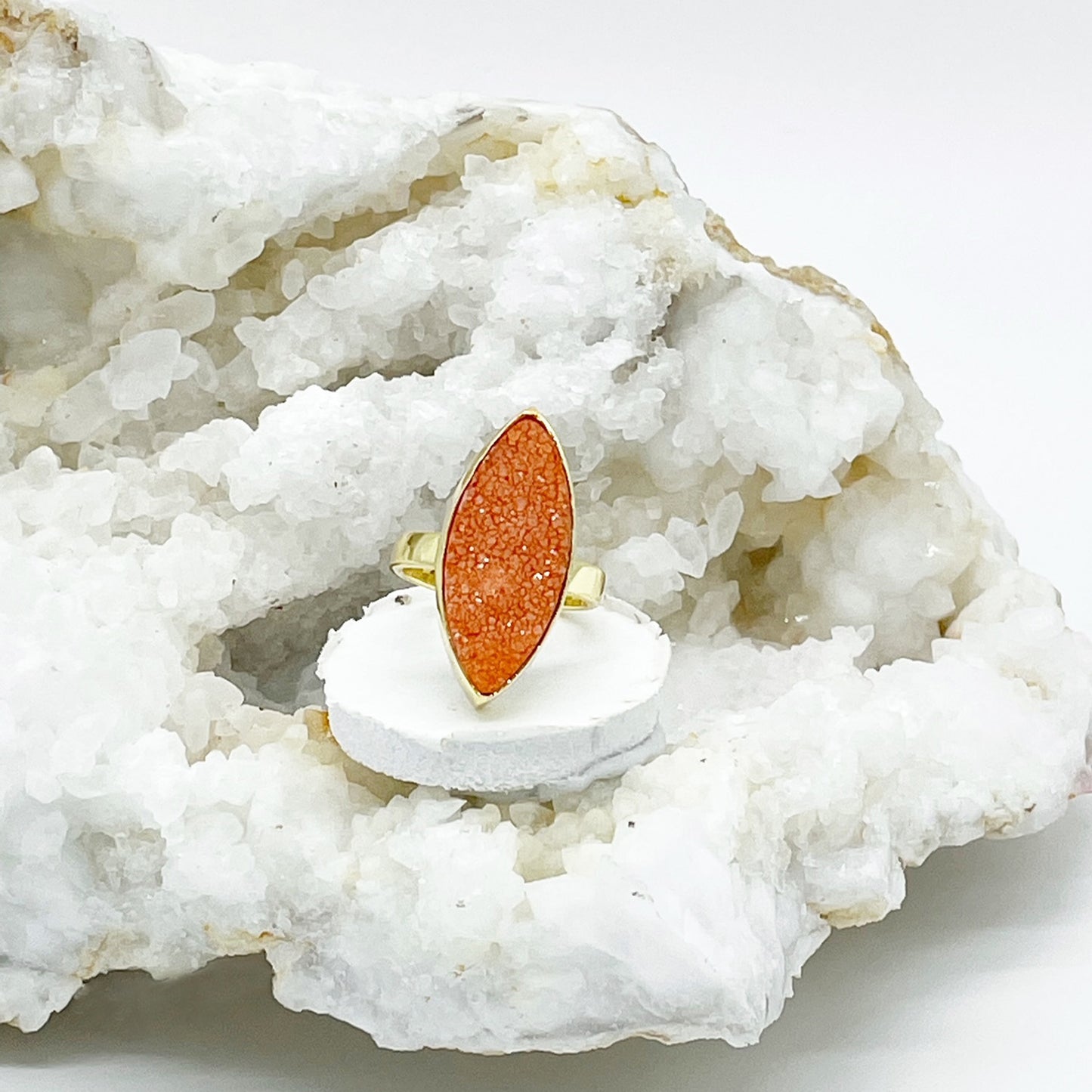 Orange Druzy Marquise Statement Ring in Gold