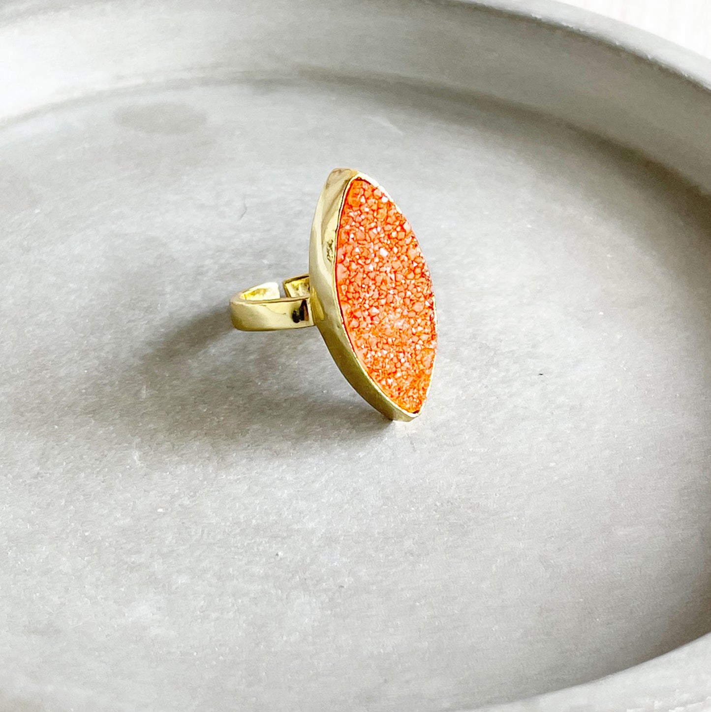 Orange Druzy Marquise Statement Ring in Gold